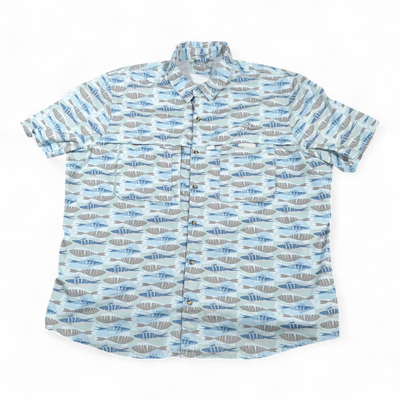 LL Bean Fishing Shirt Adult 2XL Blue Fish Print Allover Outdoor Angler Nylon - Picture 1 of 7